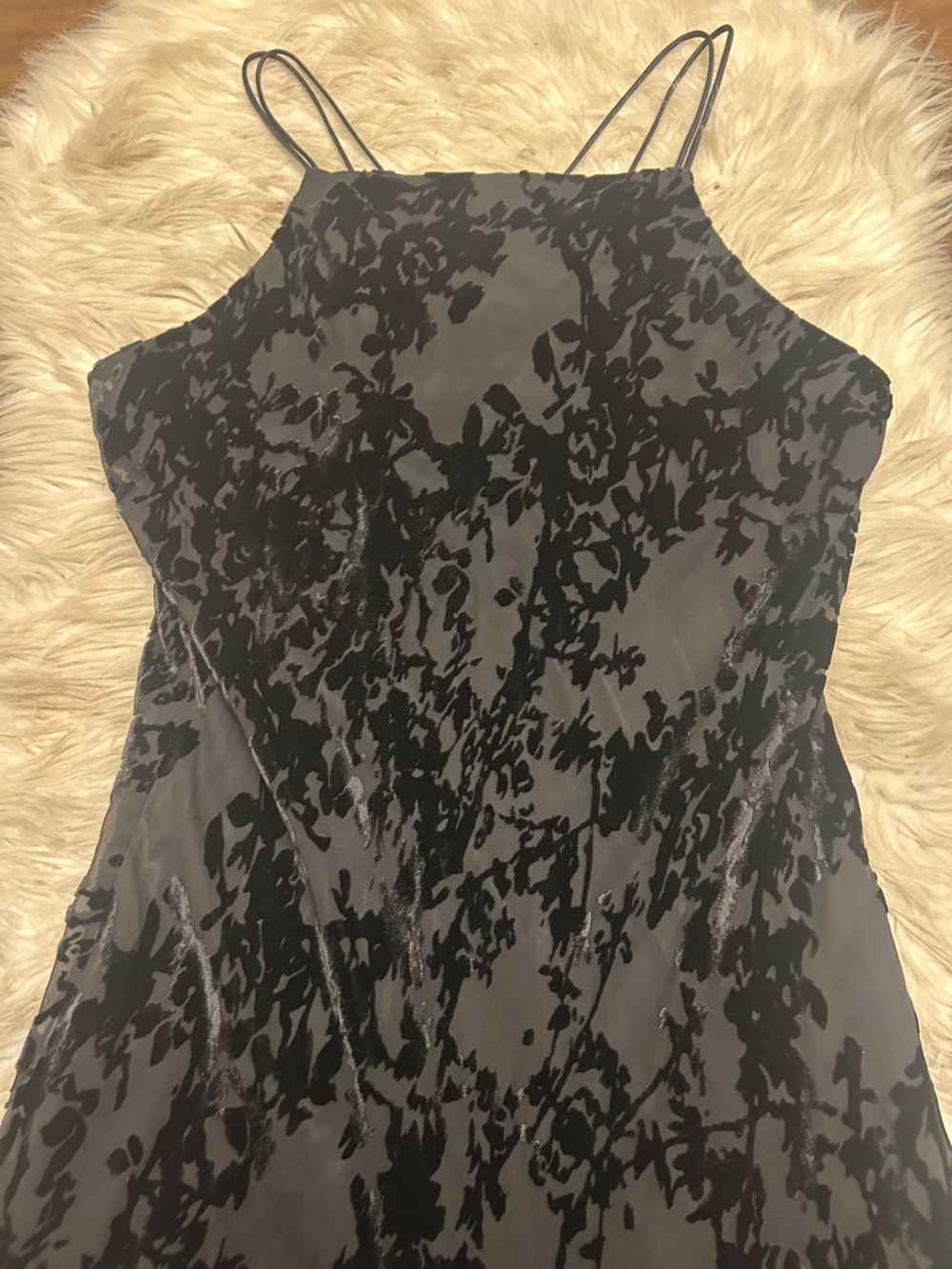 EXPRESS Vintage Y2K Velvet Floral Strappy Silk Blend Maxi Dress